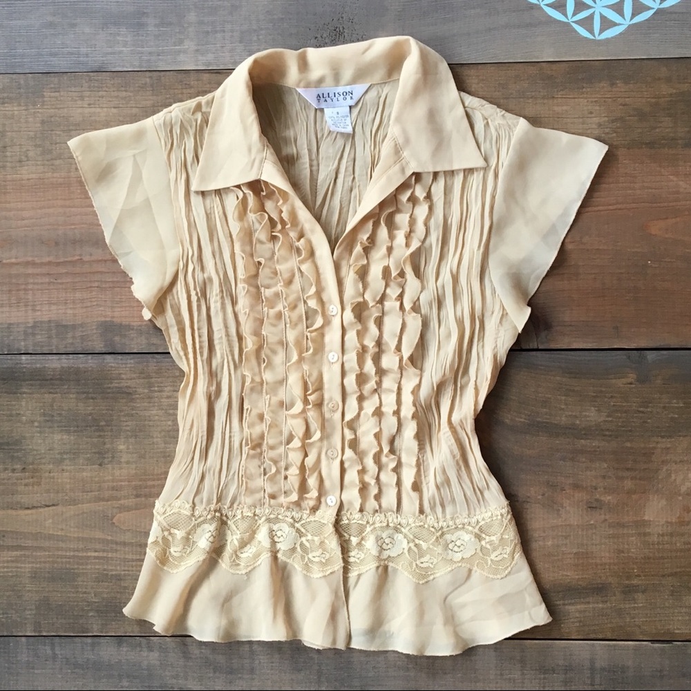 Allison Taylor Pale Gold Blouse Size S.
